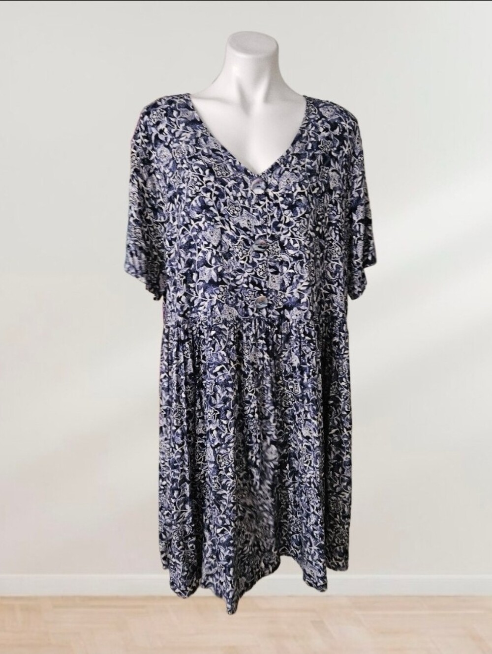 CLIO II Navy Floral V-Neck Short Sleeve Dress 2X